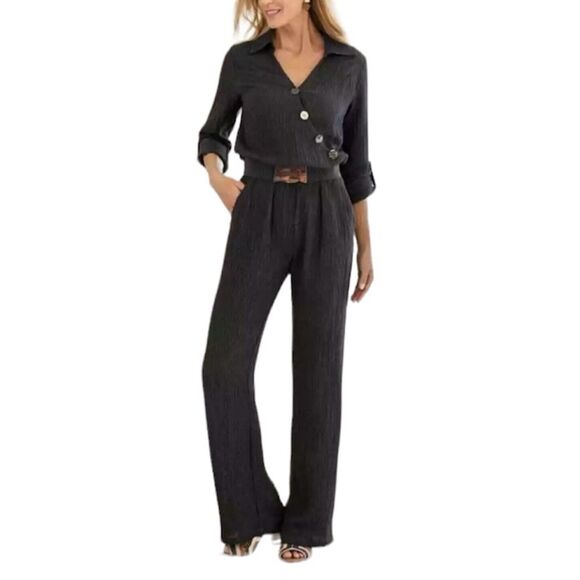 Soft Surroundings Pants - Soft Surroundings Cannes Black Crinkle Gauze Jumpsuit